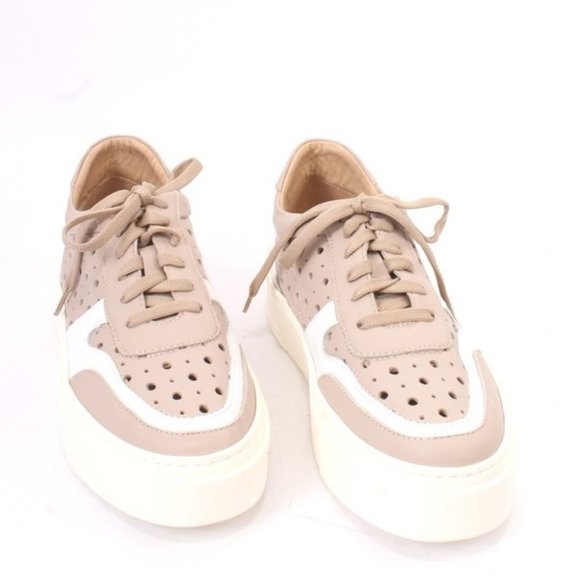 Luca Grossi 867a White / Beige Leather Lace-Up Platform Sneaker - Picture 2 of 8